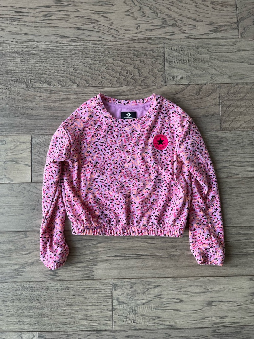 Converse Pink Leopard Print Cropped Sweatshirt kids size 4 XS